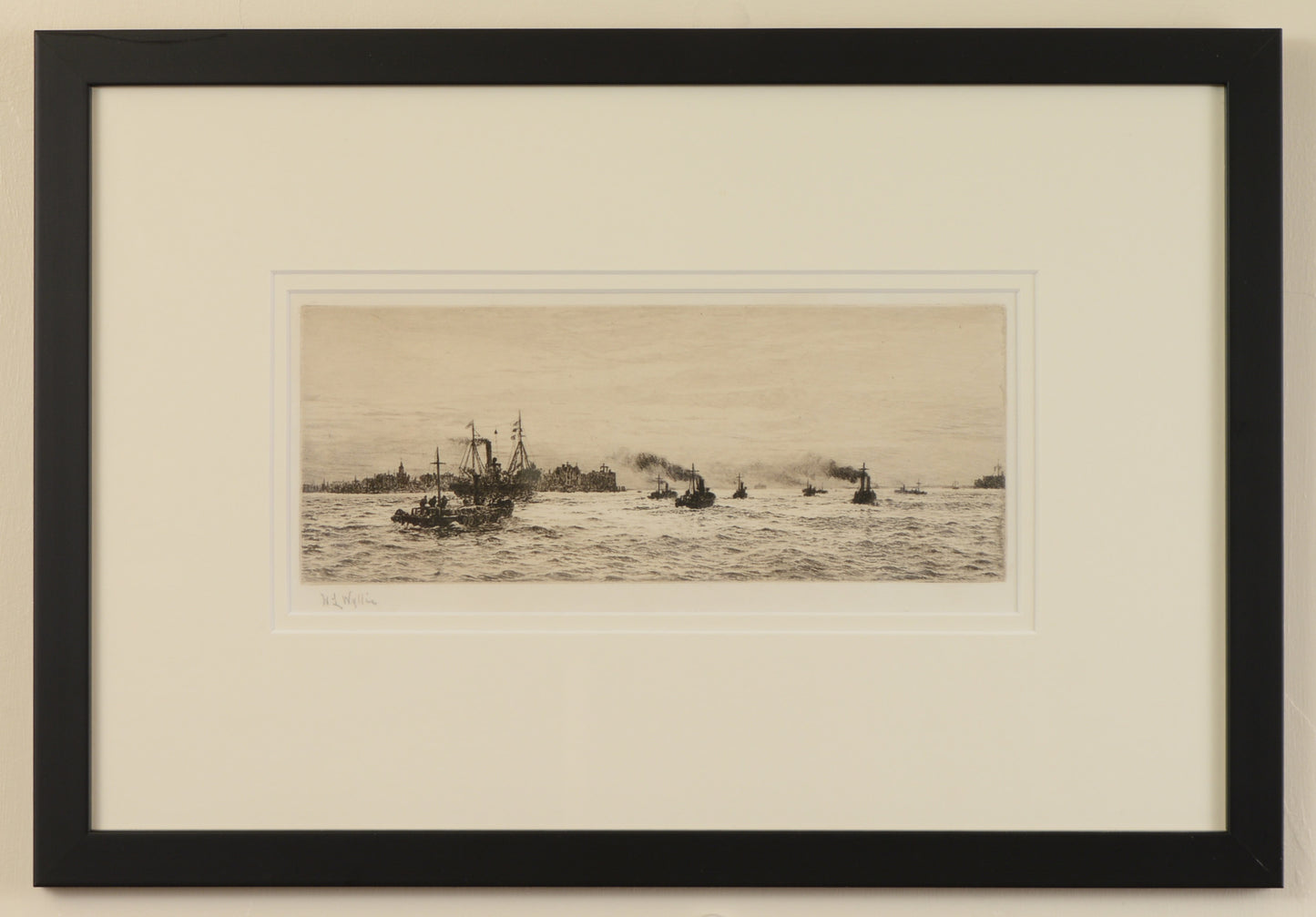 Old Portsmouth - Minesweepers Putting to Sea - Signed Etching by W.L. Wyllie