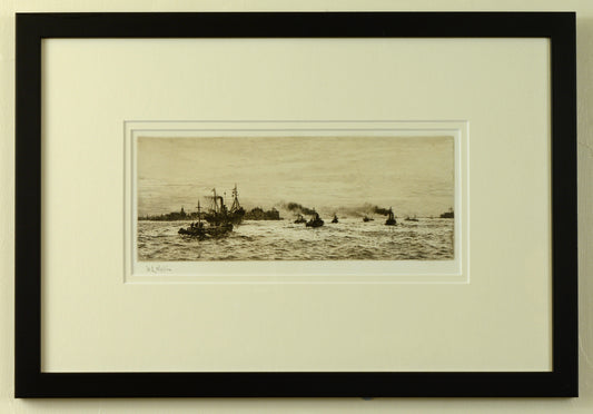 Old Portsmouth - Minesweepers Putting to Sea - Signed Etching by W.L. Wyllie