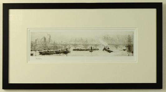 Old Waterloo Bridge, River Thames - Signed Etching by W.L. Wyllie