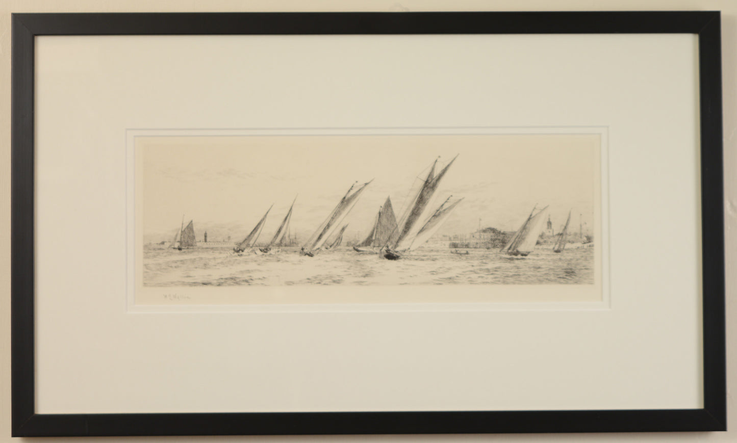 Racing Yachts off Old Portsmouth - signed etching by W.L. Wyllie