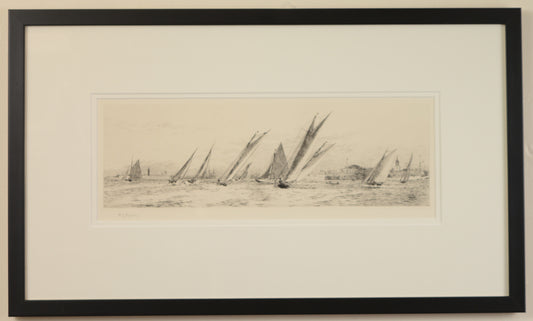 Racing Yachts off Old Portsmouth - signed etching by W.L. Wyllie