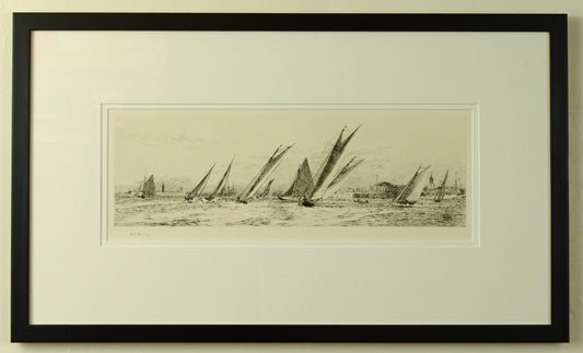 Racing Yachts off Old Portsmouth - signed etching by W.L. Wyllie