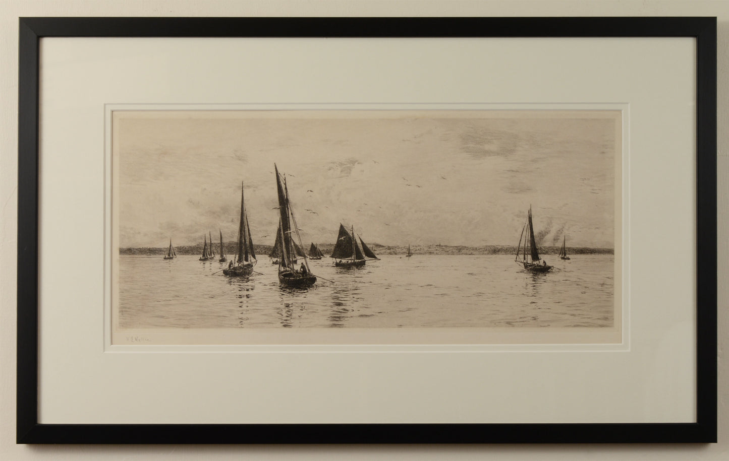 View Across The Solent towards Ryde - signed etching by W.L. Wyllie