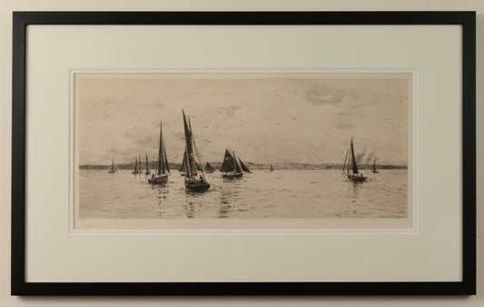 View Across The Solent towards Ryde - signed etching by W.L. Wyllie