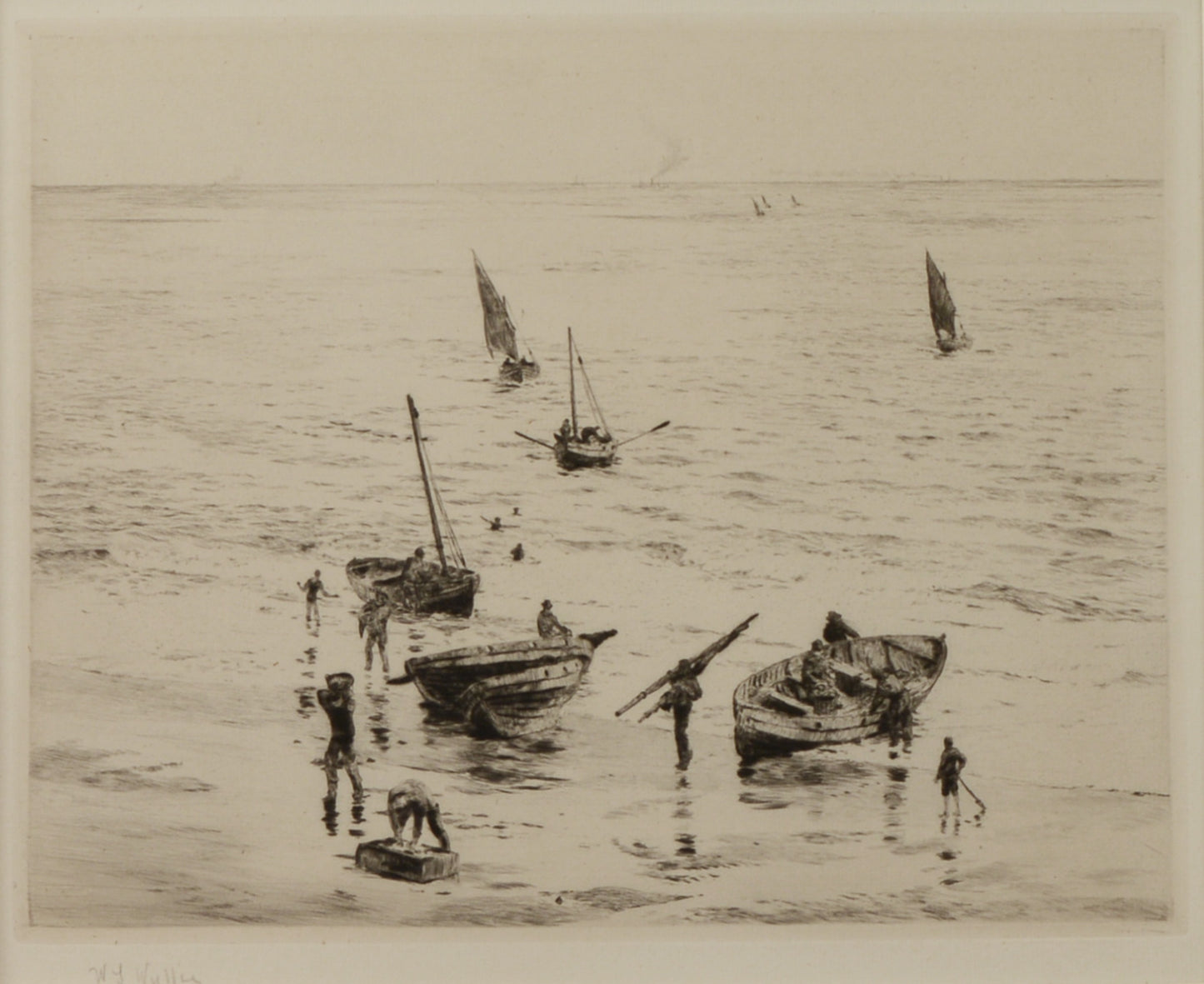 Sheringham Crabbers - signed etching by W.L. Wyllie