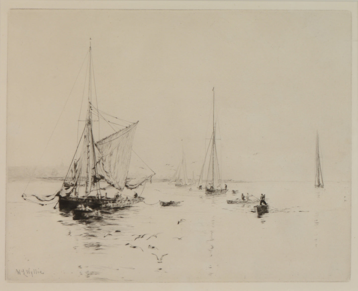Sprat Boat on the Medway - Signed Etching by W.L. Wyllie