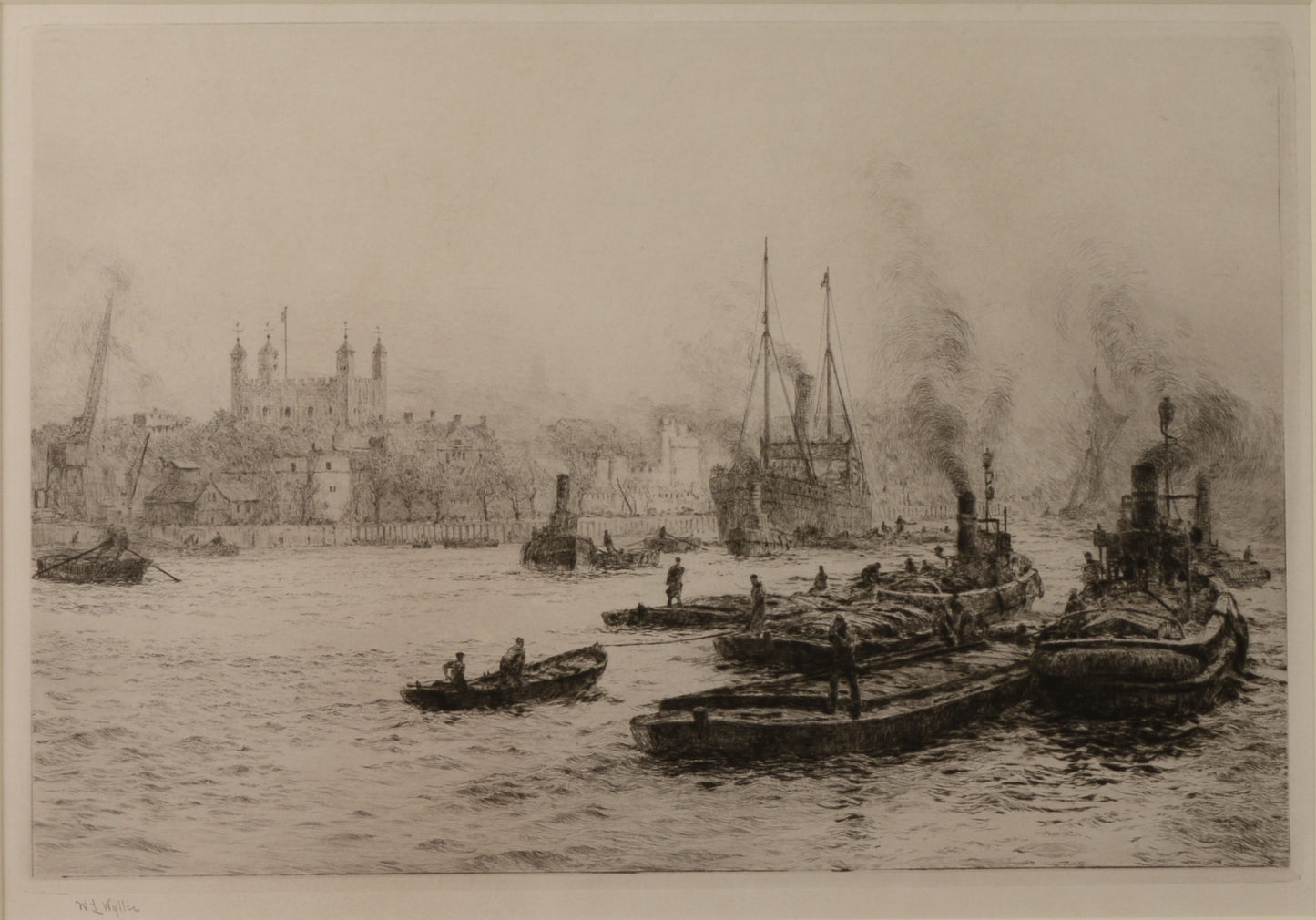 The Tower from Simon's Wharf - Signed Etching by W.L. Wyllie
