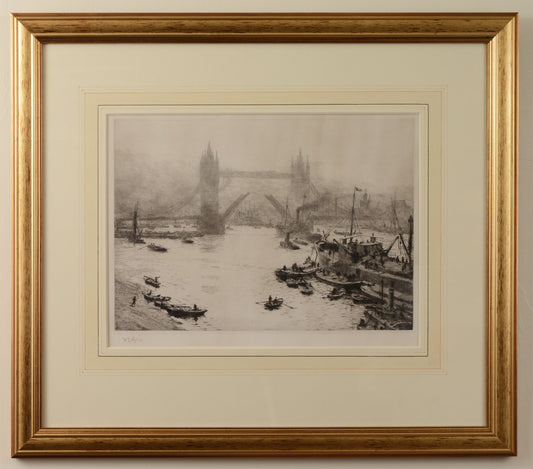 Tower Bridge from the East - Signed Etching by W.L. Wyllie