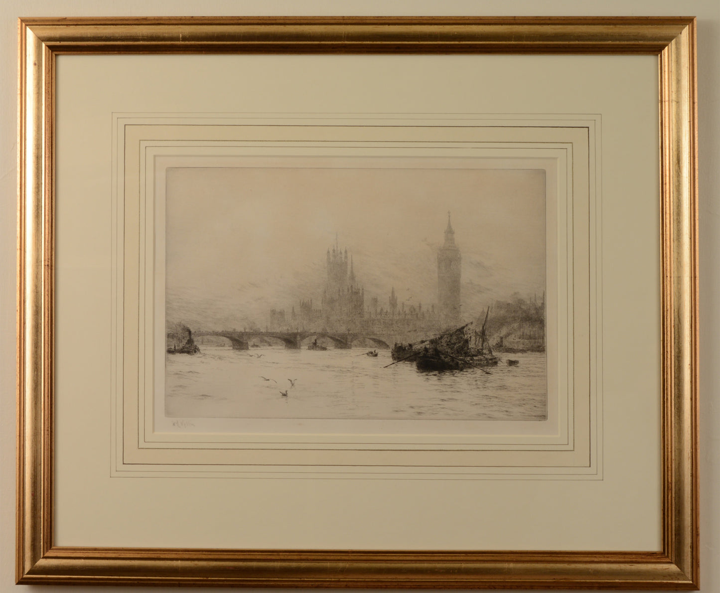 Westminster, Flood Tide - Signed Etching by W.L. Wyllie