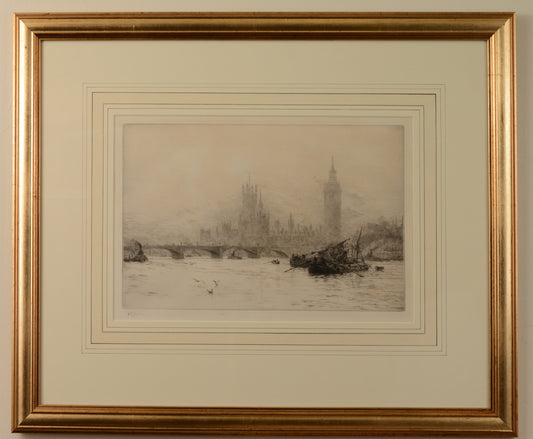 Westminster, Flood Tide - Signed Etching by W.L. Wyllie