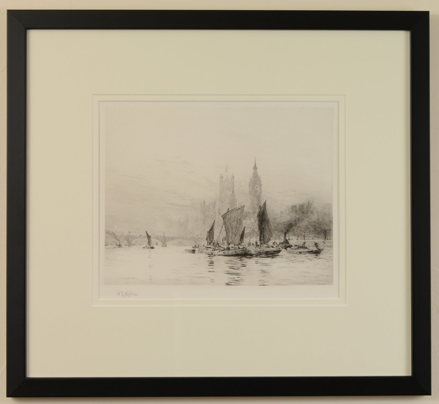 Westminster from The Thames - signed etching by W.L. Wyllie