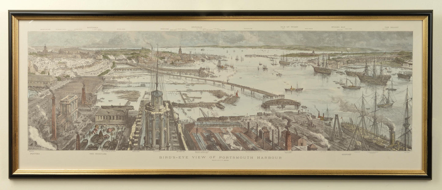 Bird's Eye View of Portsmouth Harbour by H.W. Brewer, c.1885