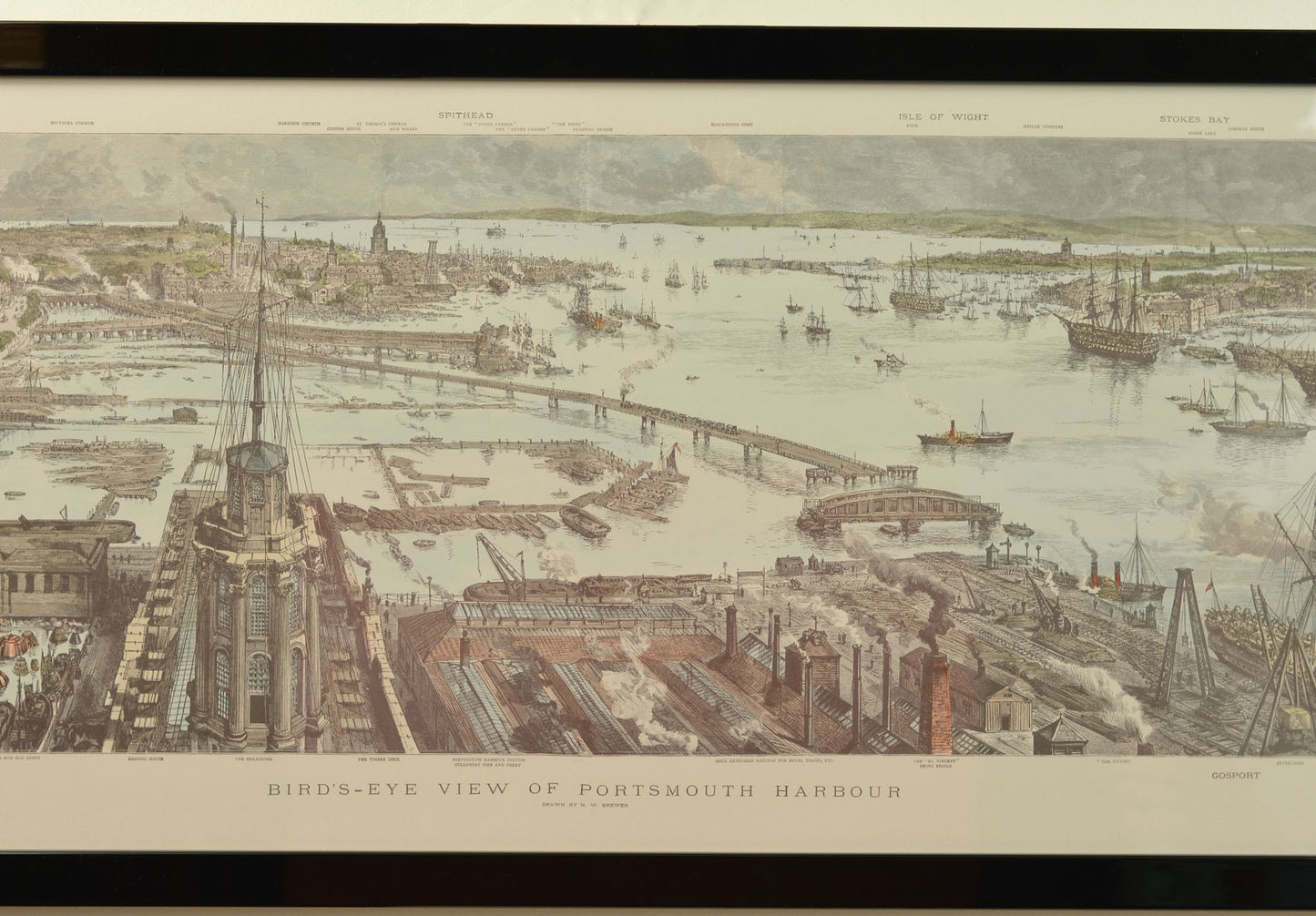 Bird's Eye View of Portsmouth Harbour by H.W. Brewer, c.1885