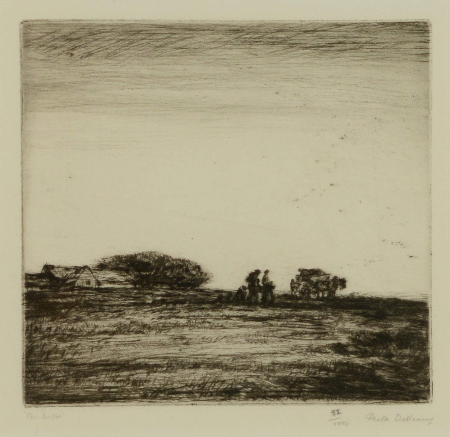 Signed etching titled The Crofters by Greta Delleaney
