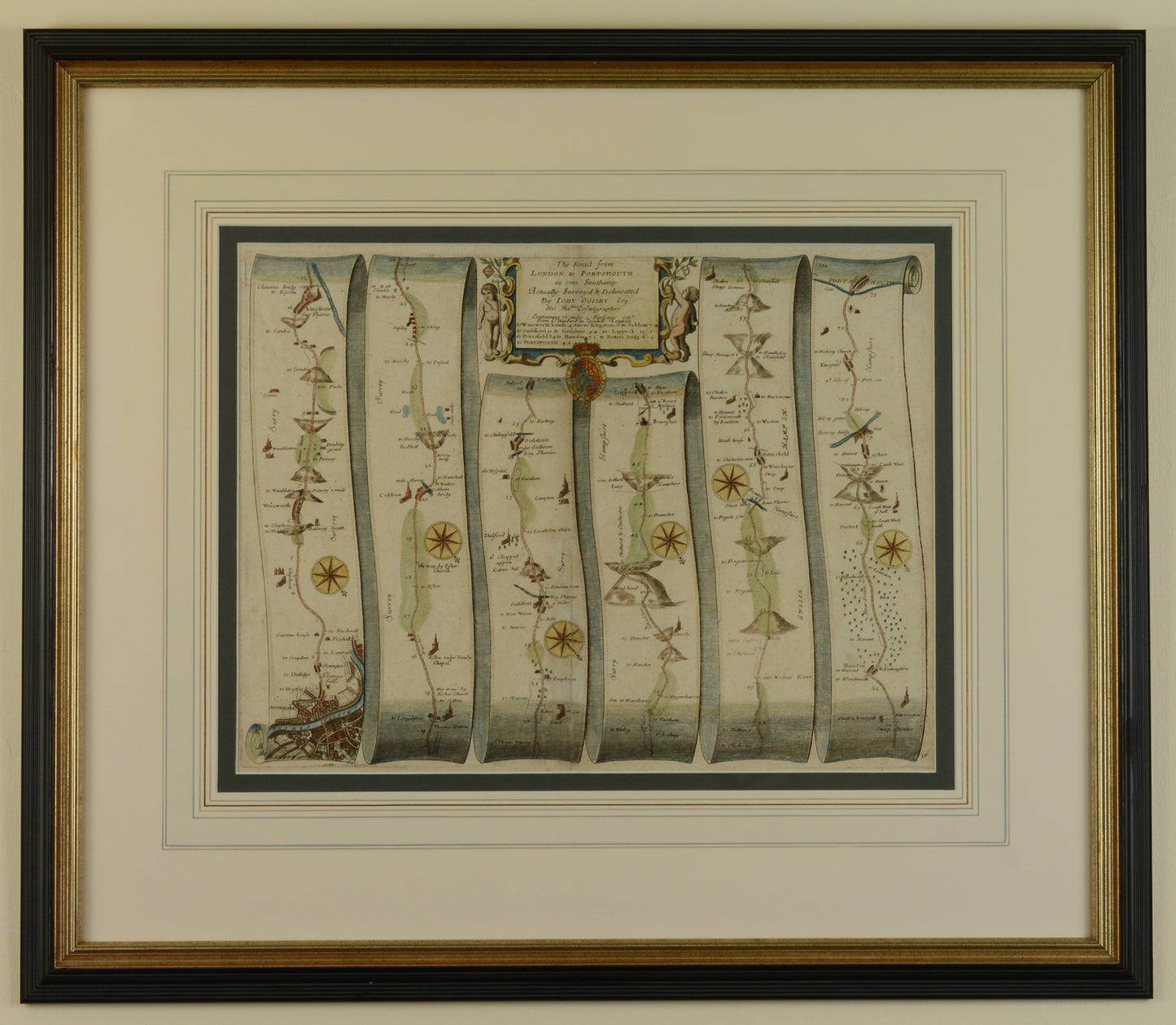 Antique Map of the Road from London to Portsmouth by John Ogilby