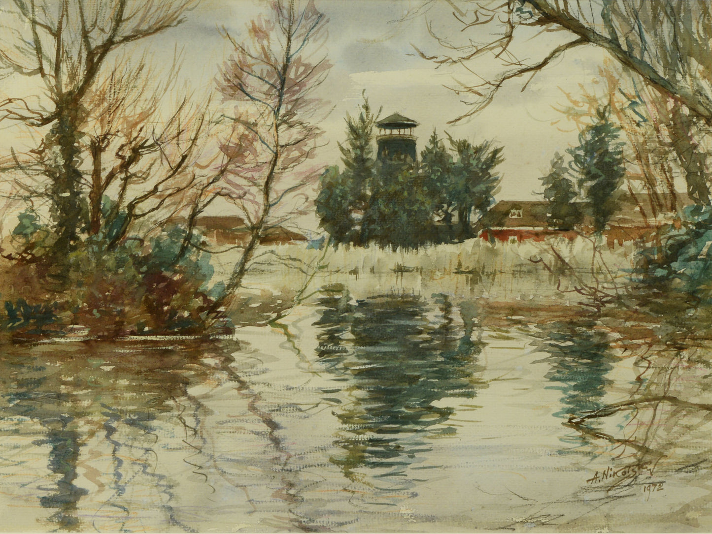 Langstone Mill, Hampshire - watercolour by Afansy Nikolsky