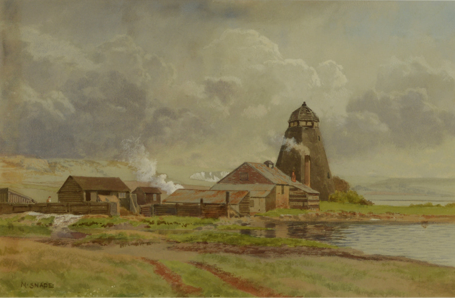 Watercolour of Wicor Mill, Portchester by Martin Snape