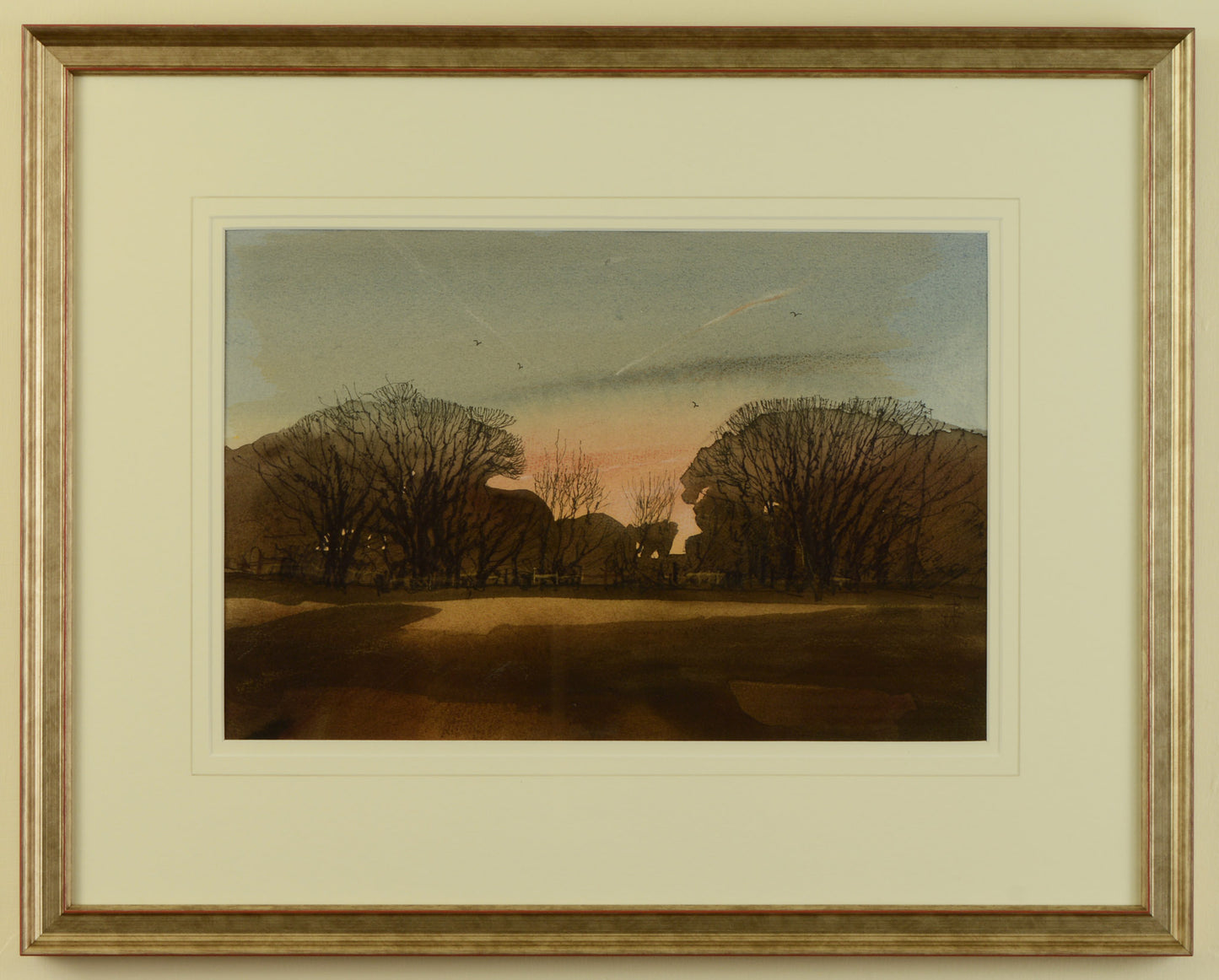 Winter Sunset, Browndown, Gosport - watercolour by Richard Bradley