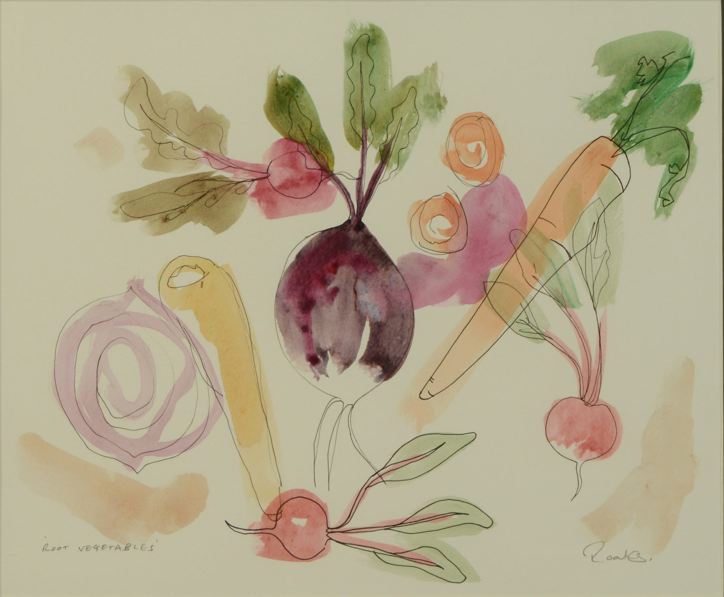 Root vegetables - pen and wash drawing by Richard Oakes